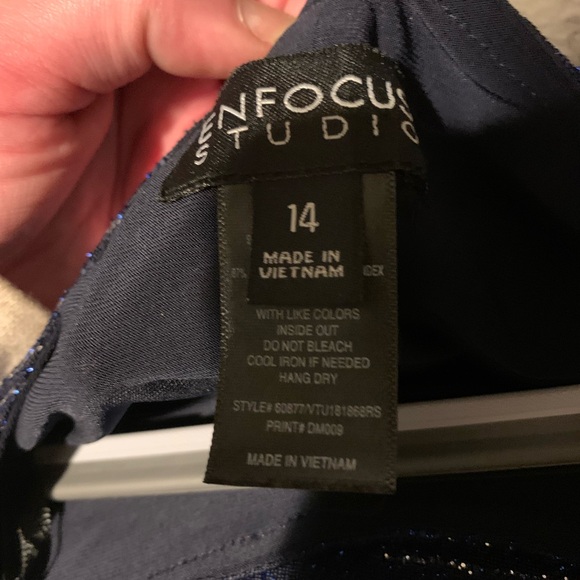 #331 Enfocus Studio Navy Glitter Asymmetrical Dress - Picture 9 of 10